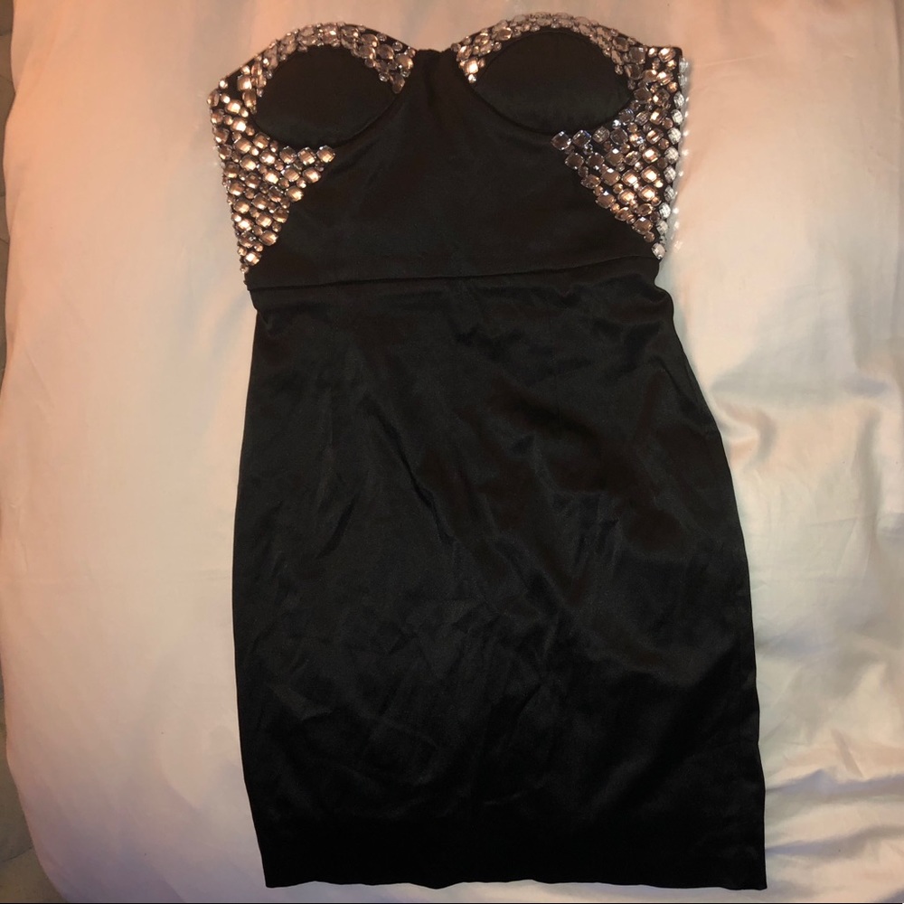 Flirt Catalog Rhinestone Black Strapless Dress LBD